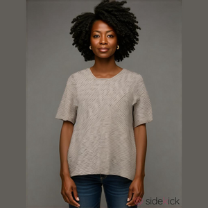 Habitat NWT Women's Size Small Cream Black Stripe 100% Cotton 3/4 Sleeves Top